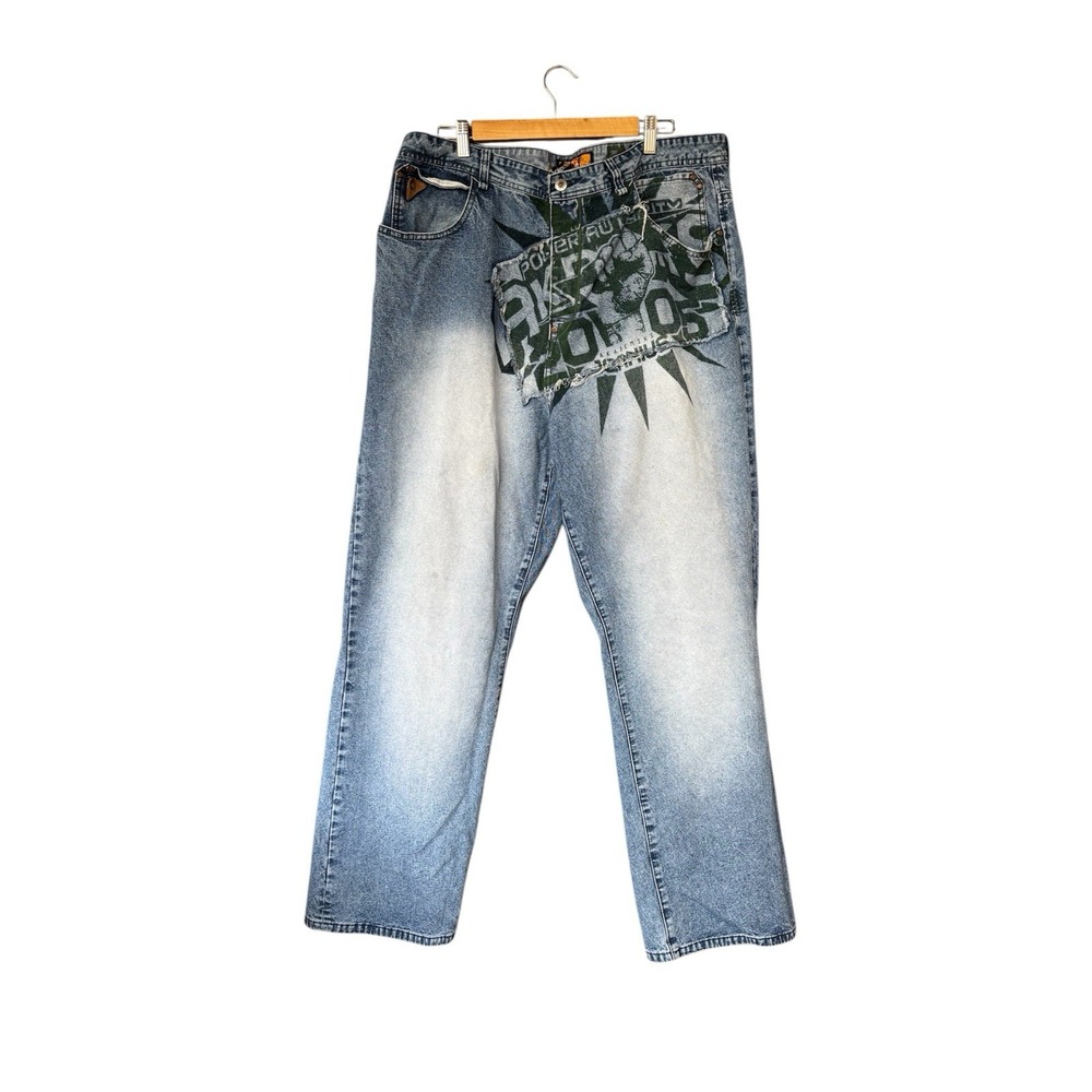 Akademiks Men's Jeans Sz 40 X 32 Relaxed‎ Fit Graphic Denim Y2K Streetwear Baggy